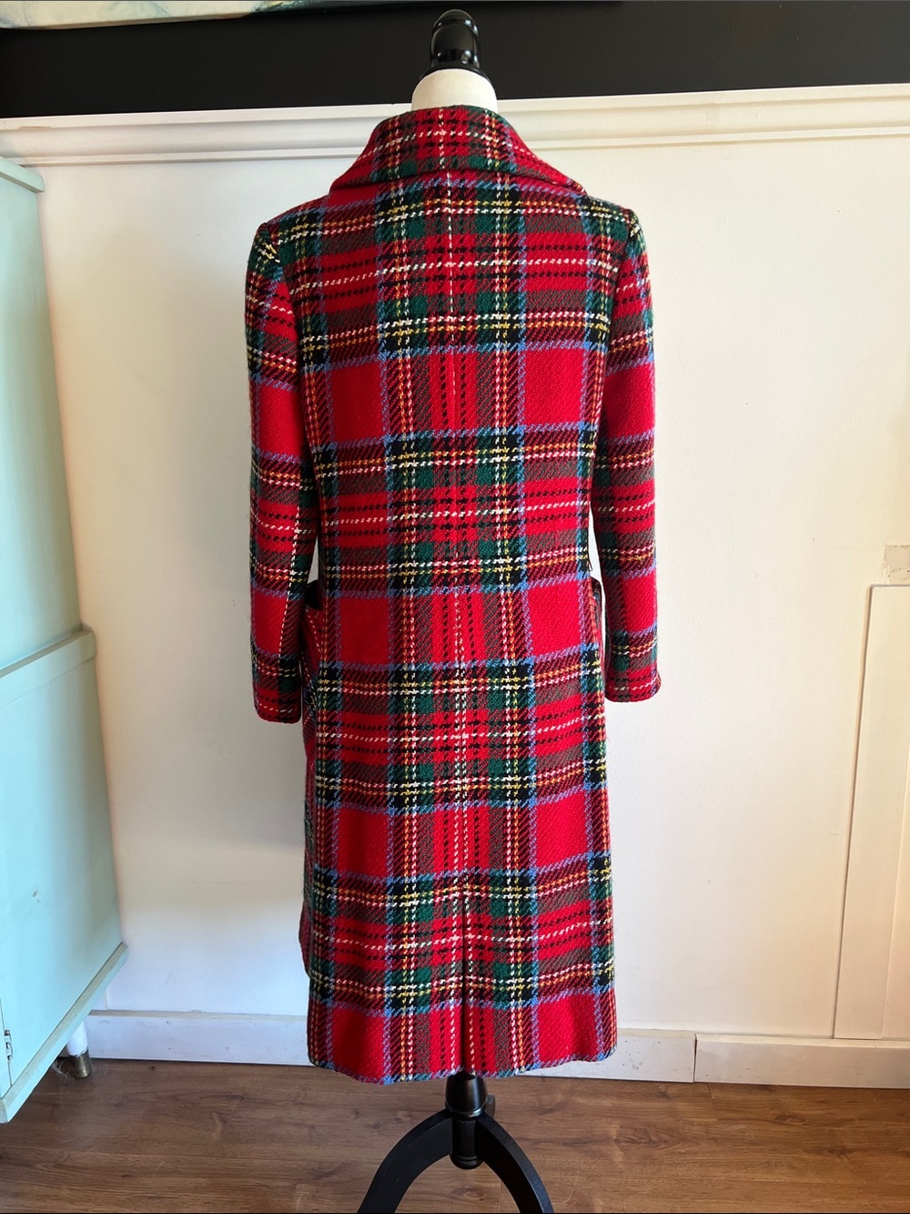 Vintage Red Plaid Double-Breasted Warm Irish Wool Coat - Picture 5 of 15